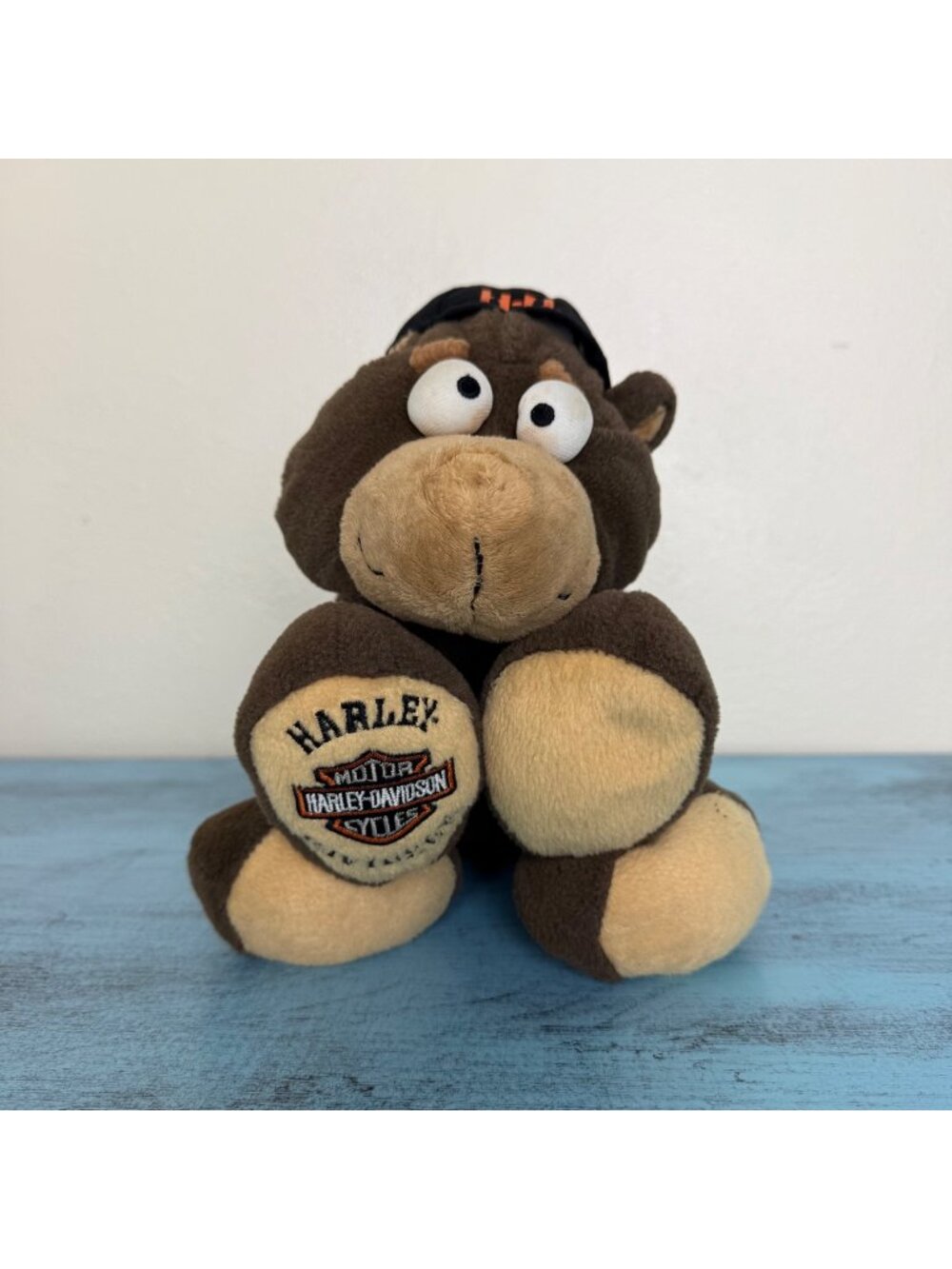 VTG Harley-Davidson Plush Brown Bear W/ Logo Paws & Hat 10" Stuffed Animal